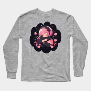 Adorable Anime Chibi Cancer Zodiac Sleeping Little Astro Girl Long Sleeve T-Shirt